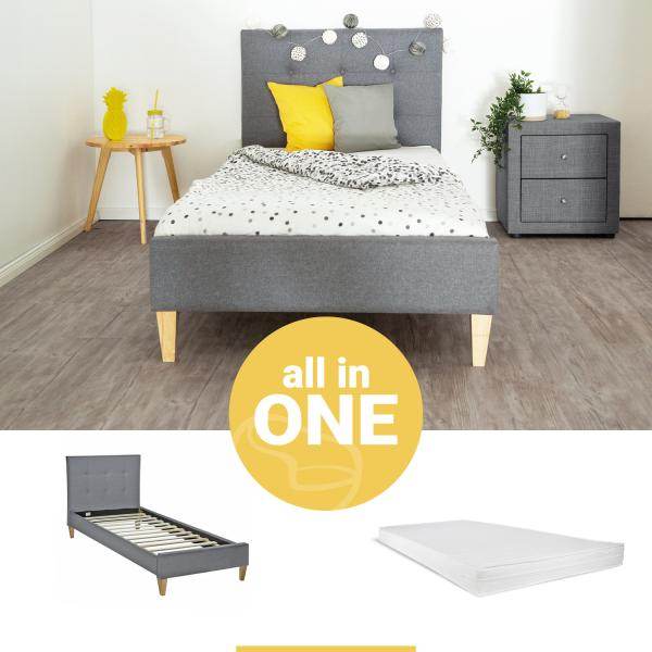 Polsterbett mit Matratze 90x200 Lattenrost Doppelbett Bett Grau - Palo24