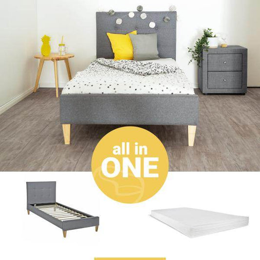 Polsterbett mit Matratze 90x200 Lattenrost Doppelbett Bett Grau - Palo24