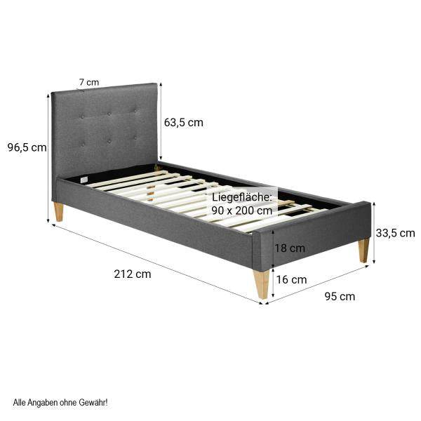 Polsterbett mit Matratze 90x200 Lattenrost Doppelbett Bett Grau - Palo24
