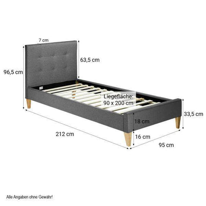 Polsterbett mit Matratze 90x200 Lattenrost Doppelbett Bett Grau - Palo24