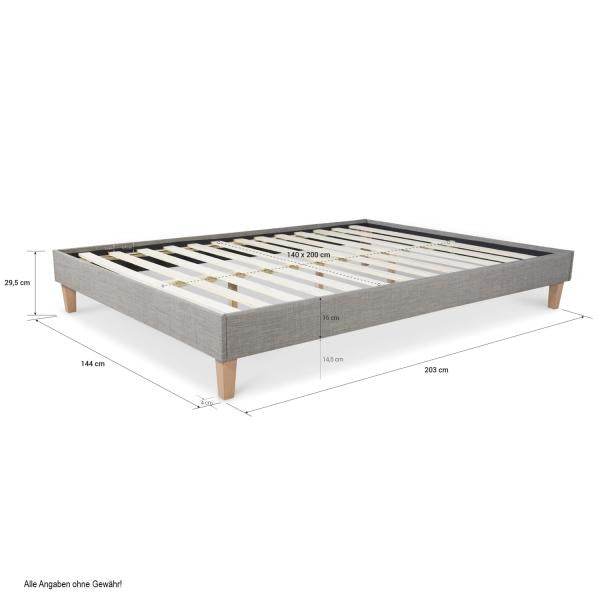 Polsterbett mit Matratze 140x200 Lattenrost Bett Grau - Palo24