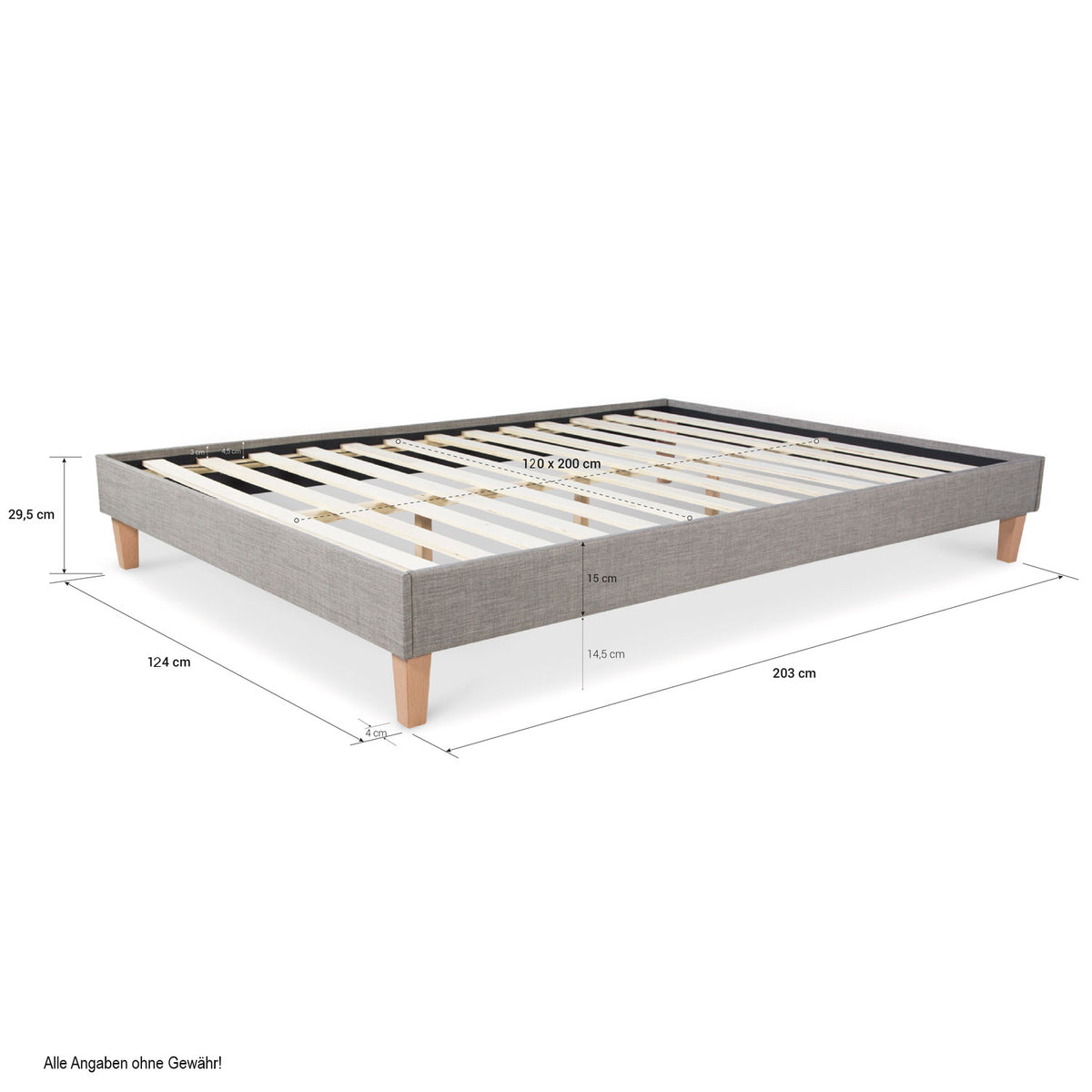 Polsterbett 120x200 cm Grau | Futonbett | mit Lattenrost | mit Matratze