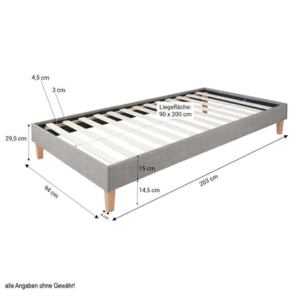 Polsterbett 90x200 cm Grau | Futonbett | mit Lattenrost | mit Matratze