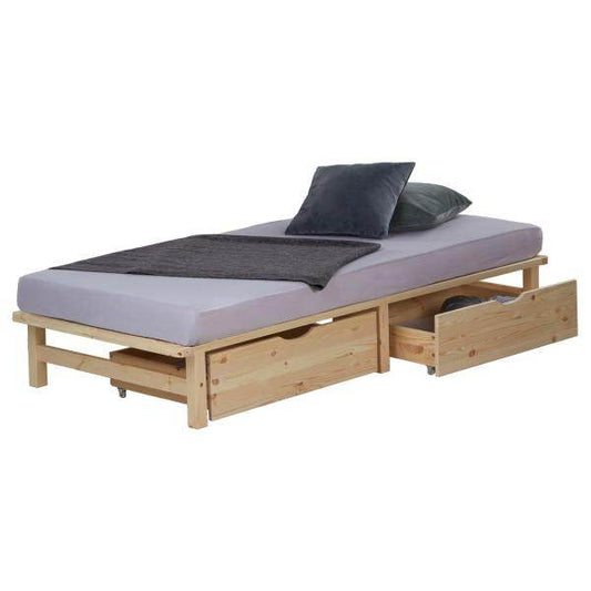 Palettenbett 90x200 cm mit Bettkasten 2er Set Lattenrost Holzbett Natur - Palo24