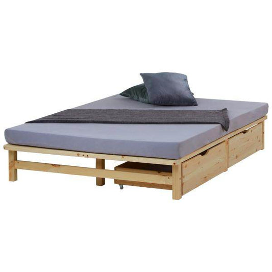 Palettenbett 140x200 cm mit Bettkasten 2er Set Lattenrost Holzbett Natur - Palo24