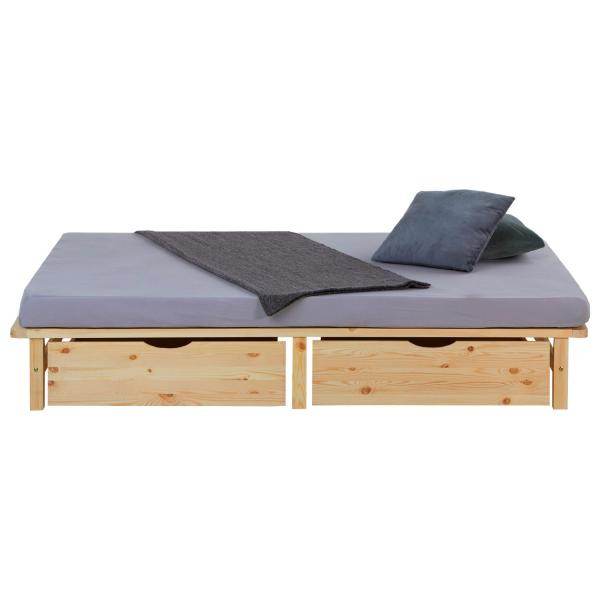 Palettenbett 140x200 cm mit Bettkasten 2er Set Lattenrost Holzbett Natur - Palo24