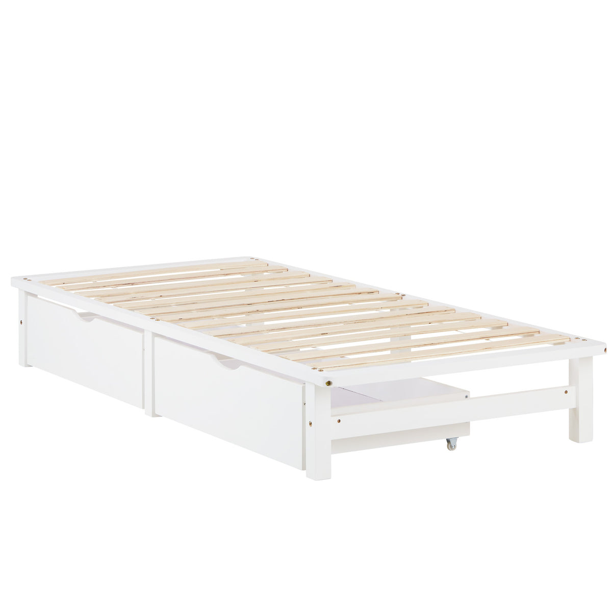 Palettenbett 90x200 cm Weiss | Einzelbett mit Bettkästen | mit Lattenrost | Holz | Kind Jugend Gast