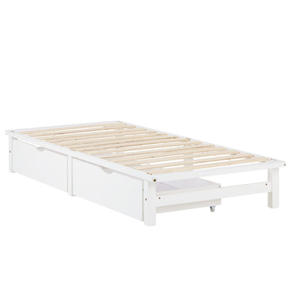 Palettenbett 90x200 cm Weiss | Einzelbett mit Bettkästen | mit Lattenrost | Holz | Kind Jugend Gast
