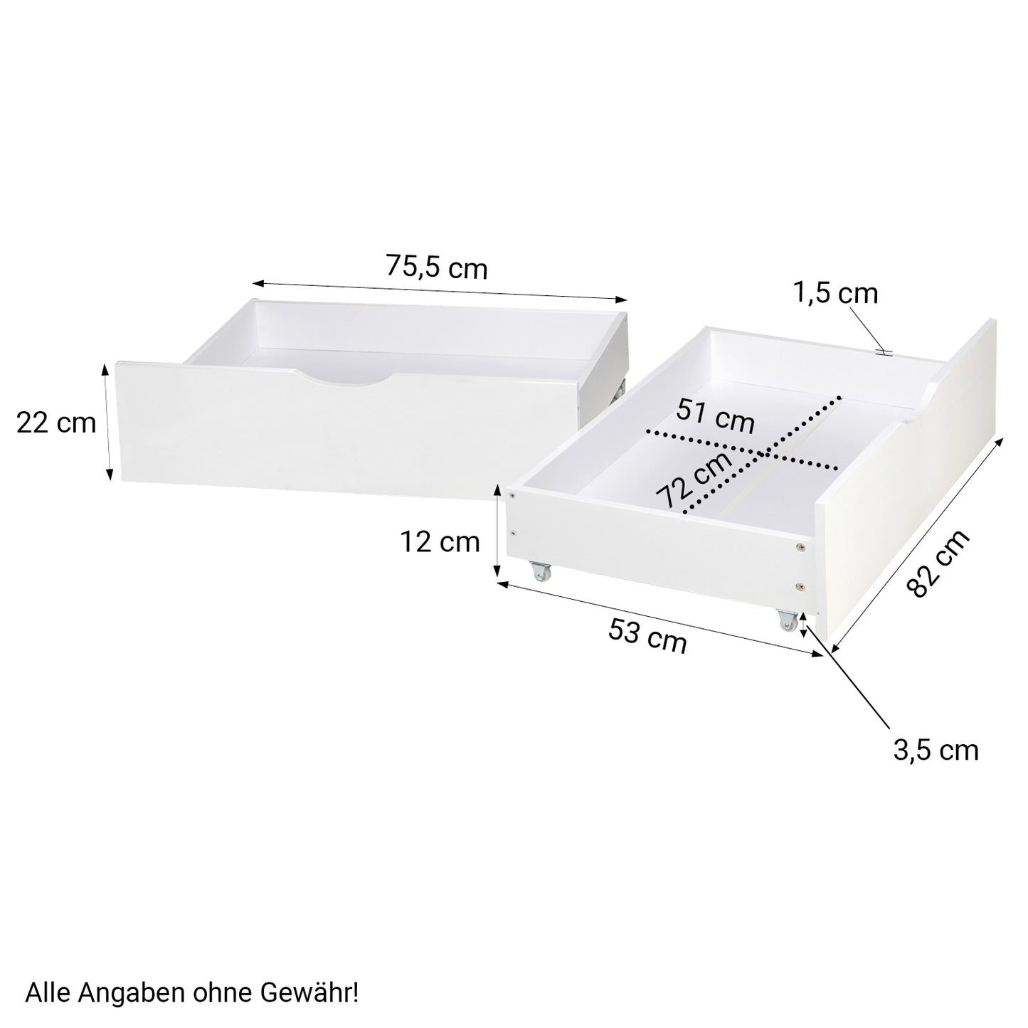 Palettenbett 90x200 cm Weiss | Einzelbett mit Bettkästen | mit Lattenrost | Holz | Kind Jugend Gast
