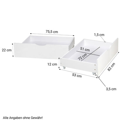 Palettenbett 90x200 cm Weiss | Einzelbett mit Bettkästen | mit Lattenrost | Holz | Kind Jugend Gast