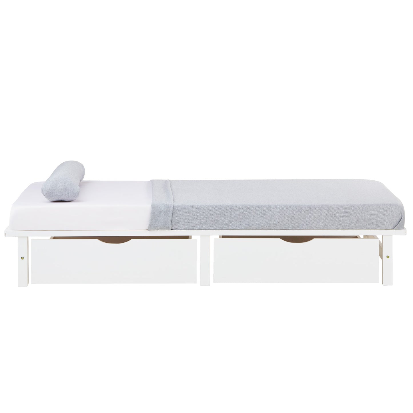 Palettenbett 90x200 cm Weiss | Einzelbett mit Bettkästen | mit Lattenrost | Holz | Kind Jugend Gast