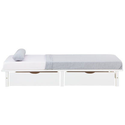 Palettenbett 90x200 cm Weiss | Einzelbett mit Bettkästen | mit Lattenrost | Holz | Kind Jugend Gast