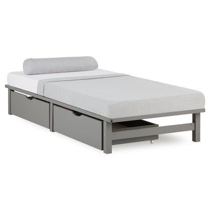 Palettenbett 90x200 cm Grau | Einzelbett mit Bettkästen | mit Lattenrost | Holz | Kind Jugend Gast