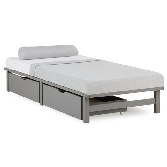 Palettenbett 90x200 cm Grau | Einzelbett mit Bettkästen | mit Lattenrost | Holz | Kind Jugend Gast