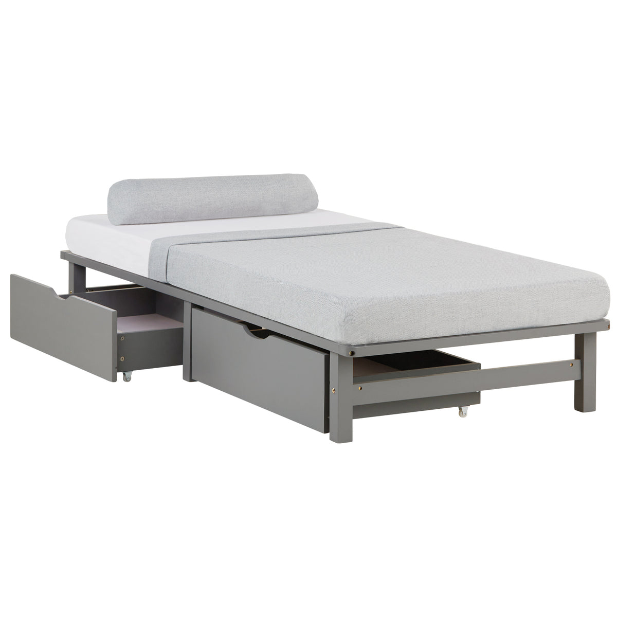 Palettenbett 90x200 cm Grau | Einzelbett mit Bettkästen | mit Lattenrost | Holz | Kind Jugend Gast