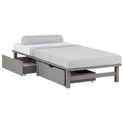Palettenbett 90x200 cm Grau | Einzelbett mit Bettkästen | mit Lattenrost | Holz | Kind Jugend Gast