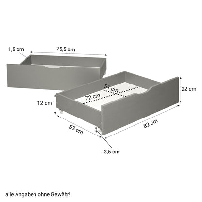 Palettenbett 90x200 cm Grau | Einzelbett mit Bettkästen | mit Lattenrost | Holz | Kind Jugend Gast