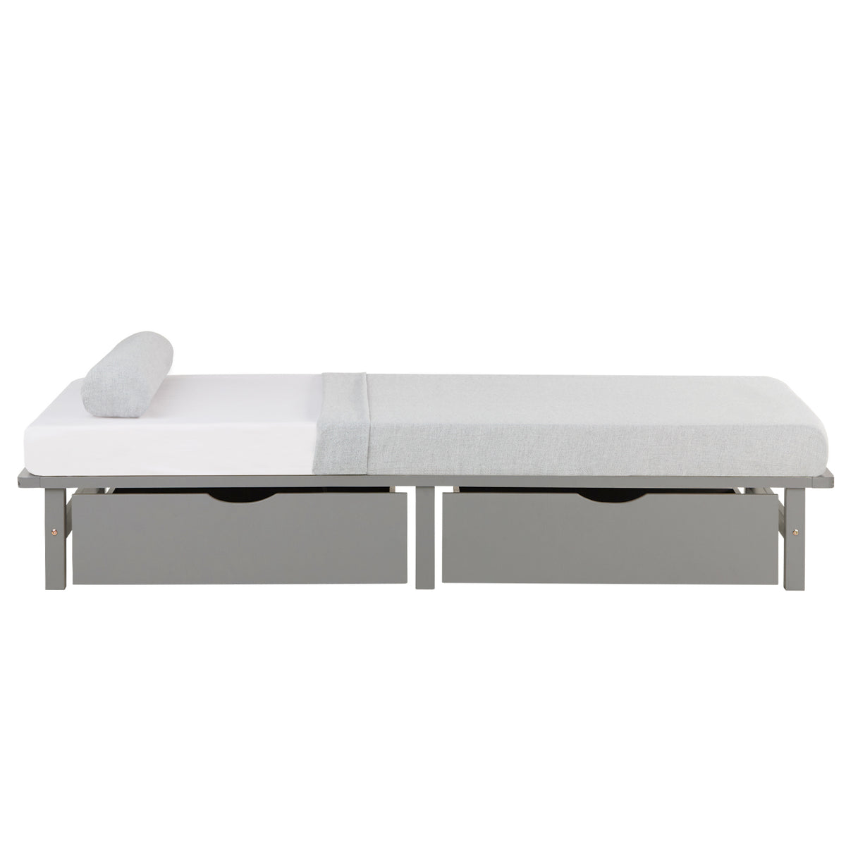 Palettenbett 90x200 cm Grau | Einzelbett mit Bettkästen | mit Lattenrost | Holz | Kind Jugend Gast