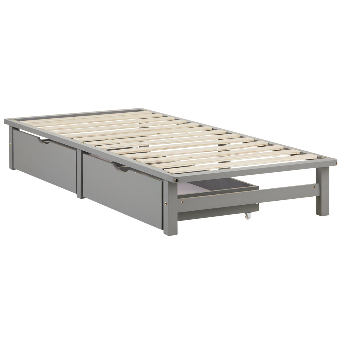 Palettenbett 90x200 cm Grau | Einzelbett mit Bettkästen | mit Lattenrost | Holz | Kind Jugend Gast