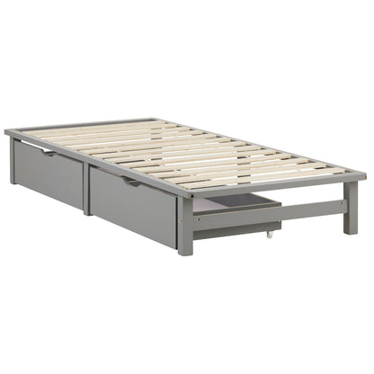 Palettenbett 90x200 cm Grau | Einzelbett mit Bettkästen | mit Lattenrost | Holz | Kind Jugend Gast
