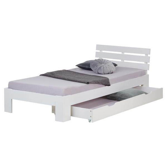 Einzelbett mit Bettkasten 90x200 Holzbett Futonbett Weiss Kiefer Massivholz - Palo24
