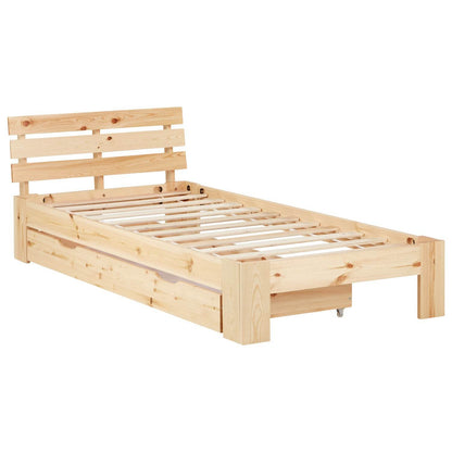 Holzbett mit Bettkasten 90x200 Futonbett Natur Kiefer Massivholz - Palo24