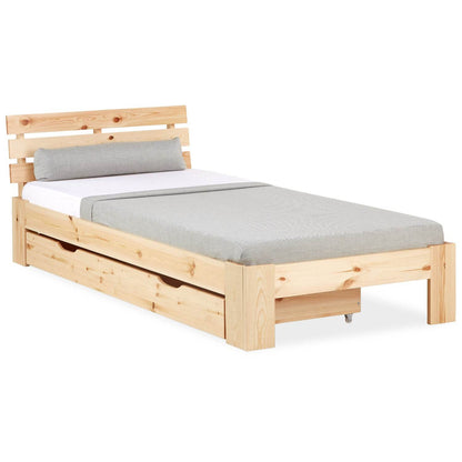 Holzbett mit Bettkasten 90x200 Futonbett Natur Kiefer Massivholz - Palo24