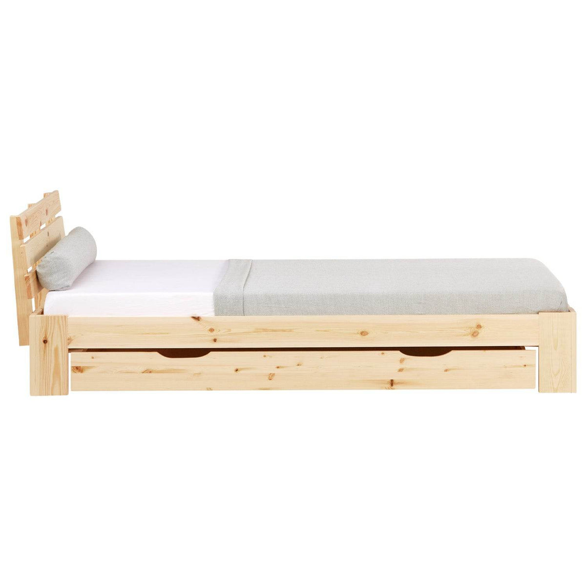 Holzbett mit Bettkasten 90x200 Futonbett Natur Kiefer Massivholz - Palo24