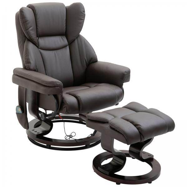 Massagesessel Relaxsessel mit Fußhocker Heizfunktion Kunstleder Braun - Palo24