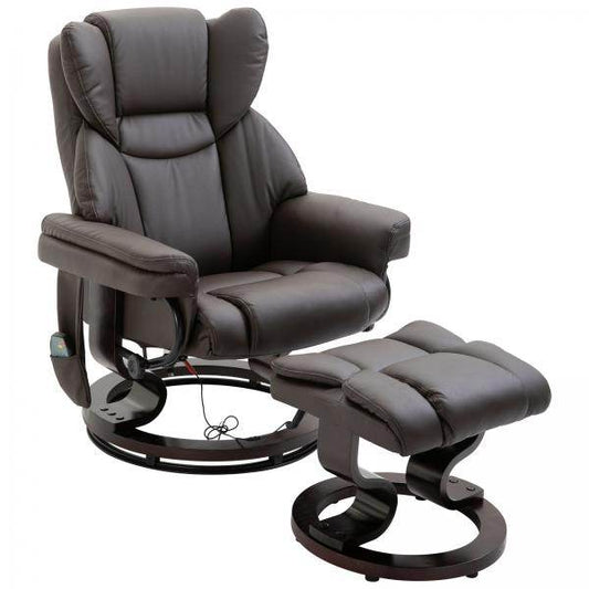 Massagesessel Relaxsessel mit Fußhocker Heizfunktion Kunstleder Braun - Palo24