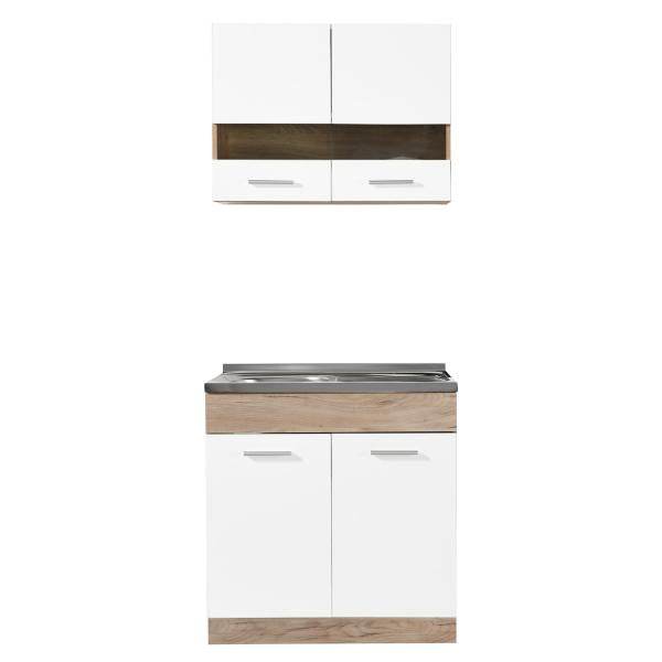 Küche Weiss Küchenzeile ohne Geräte Einbauküche Singleküche Küchenschränke 80 cm Eiche Grau - Palo24