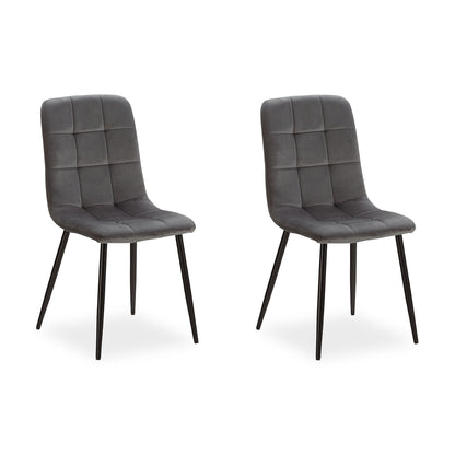 Polsterstuhl Samt Grau | 2er Set | ohne Armlehnen | Küche Esszimmer Büro