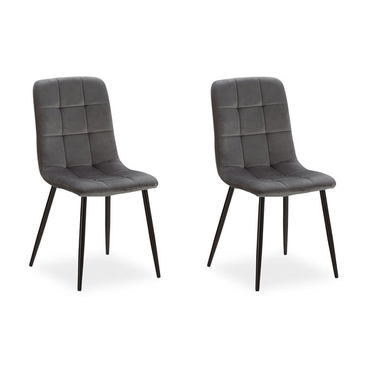 Polsterstuhl Samt Grau | 2er Set | ohne Armlehnen | Küche Esszimmer Büro