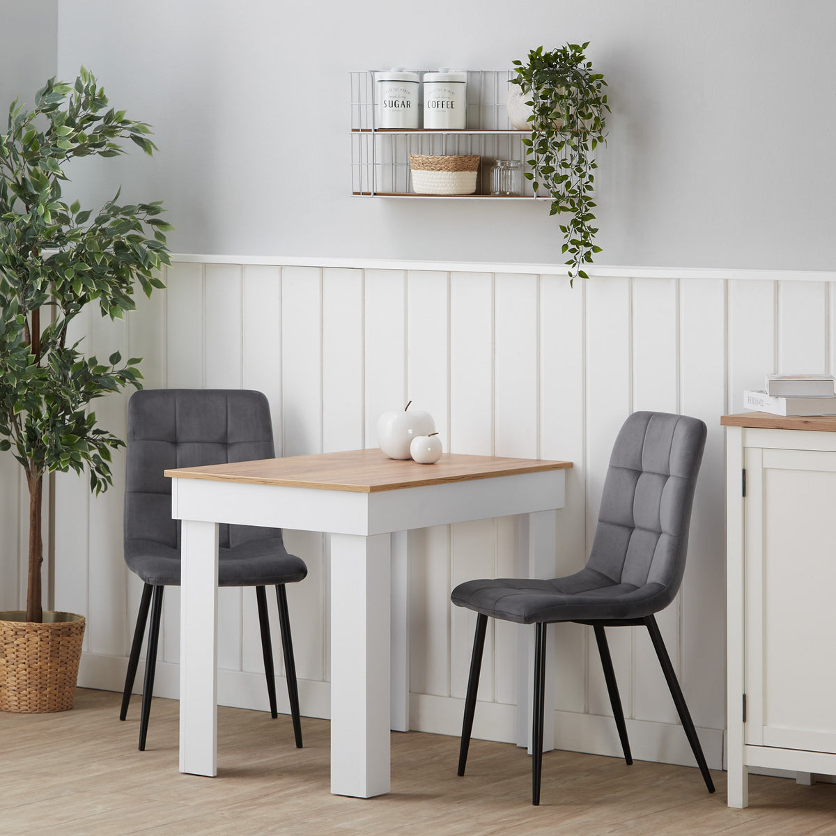 Polsterstuhl Samt Grau | 2er Set | ohne Armlehnen | Küche Esszimmer Büro