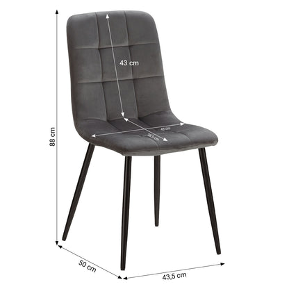 Polsterstuhl Samt Grau | 2er Set | ohne Armlehnen | Küche Esszimmer Büro