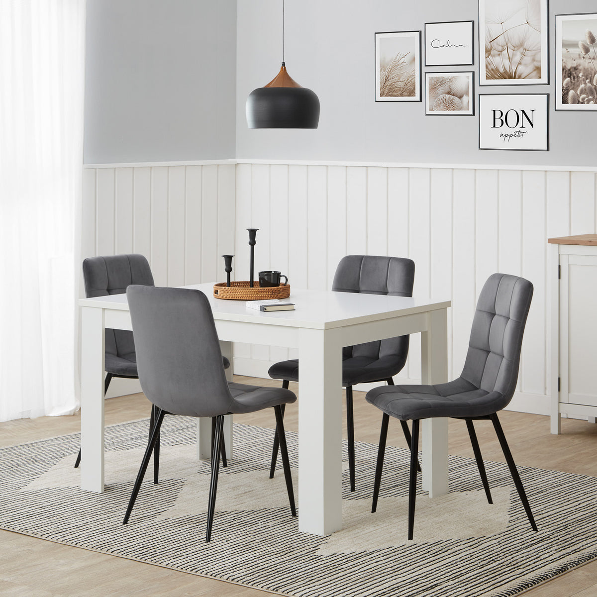 Polsterstuhl Samt Grau | 2er Set | ohne Armlehnen | Küche Esszimmer Büro