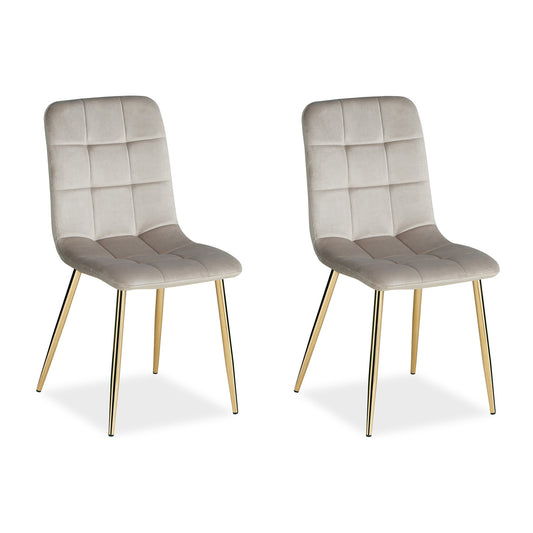 Polsterstuhl Samt Creme | 2er Set | goldene Beine | Küche Esszimmer Büro
