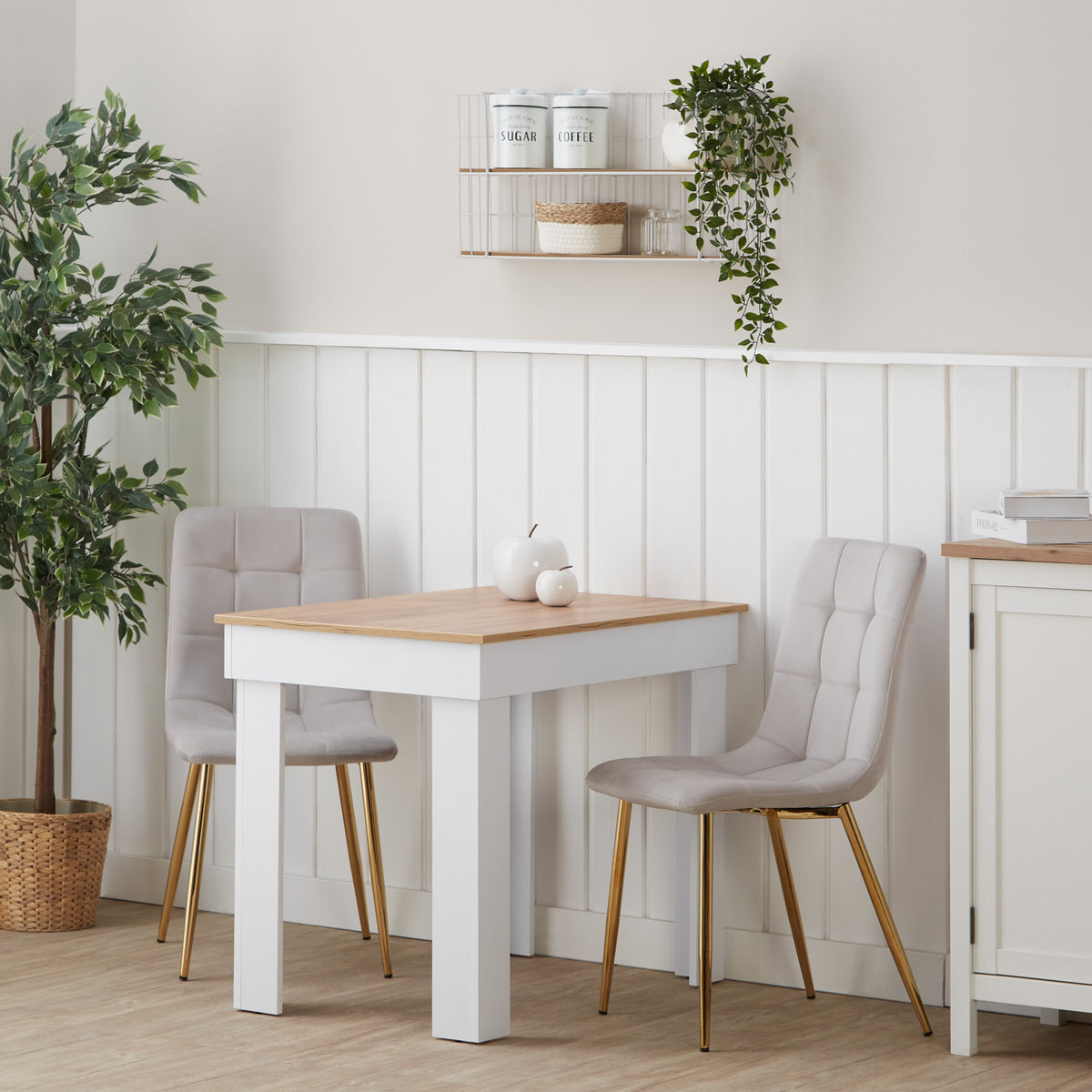 Polsterstuhl Samt Creme | 2er Set | goldene Beine | Küche Esszimmer Büro