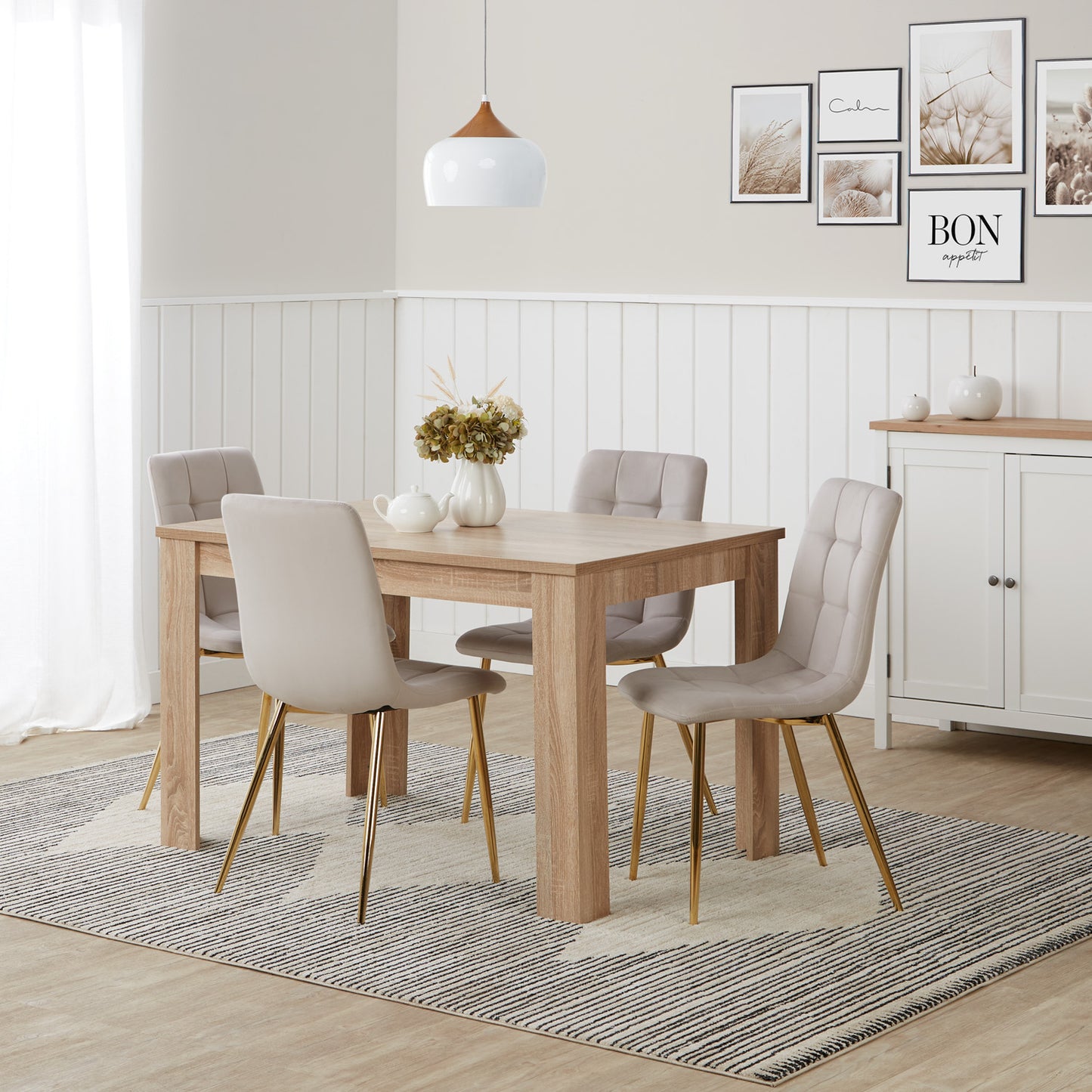 Polsterstuhl Samt Creme | 4er Set | goldene Beine | Küche Esszimmer Büro