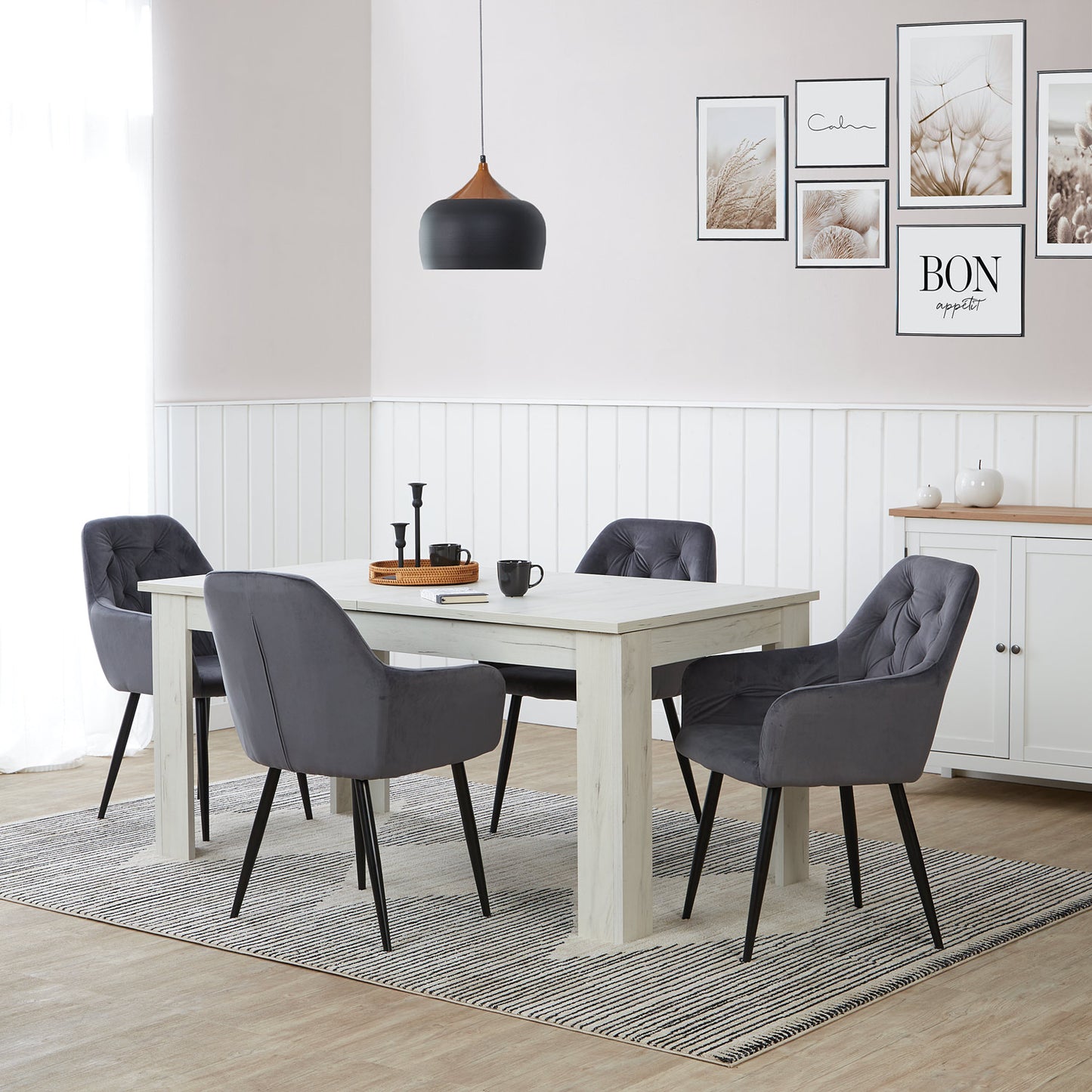 Polsterstuhl Samt Grau | 2er Set | mit Armlehnen | Küche Esszimmer Büro