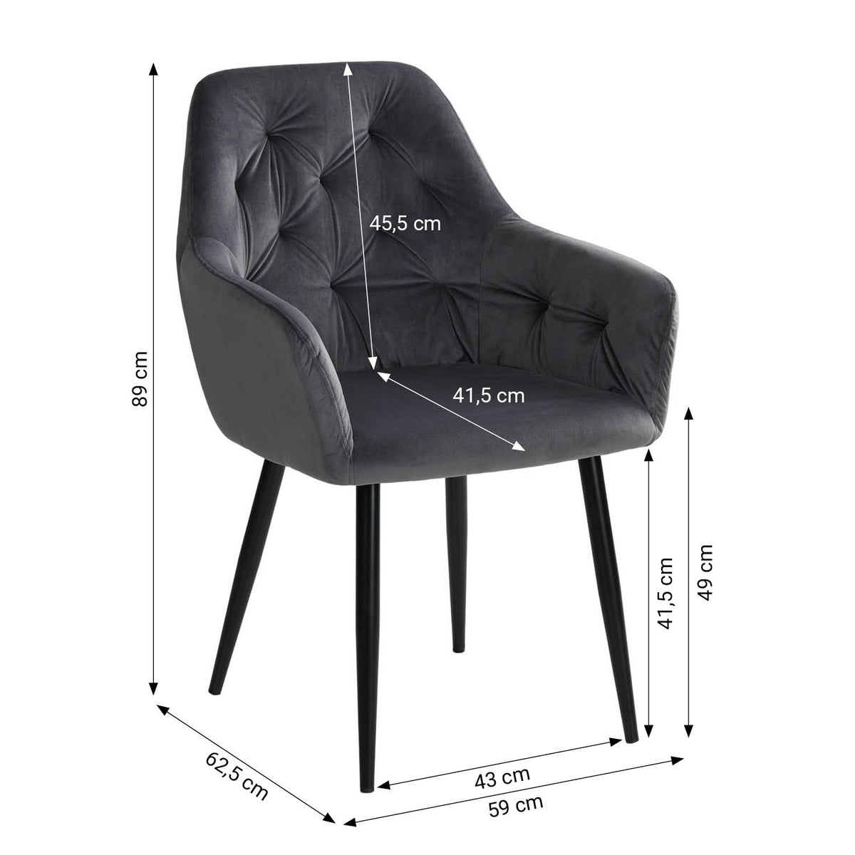 Polsterstuhl Samt Grau | 2er Set | mit Armlehnen | Küche Esszimmer Büro