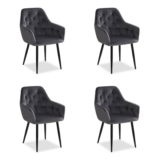Polsterstuhl Samt Grau | 4er Set | mit Armlehnen | Küche Esszimmer Büro