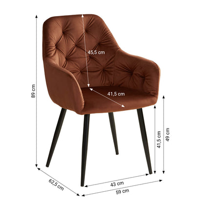 Polsterstuhl Samt Braun | 6er Set | mit Armlehnen | Küche Esszimmer Büro