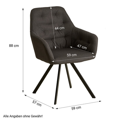 Polsterstuhl Leinen Anthrazit | 2er Set | mit Armlehnen | Küche Esszimmer Büro