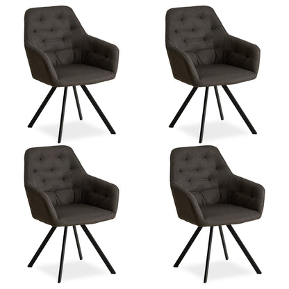 Polsterstuhl Leinen Anthrazit | 4er Set | mit Armlehnen | Küche Esszimmer Büro