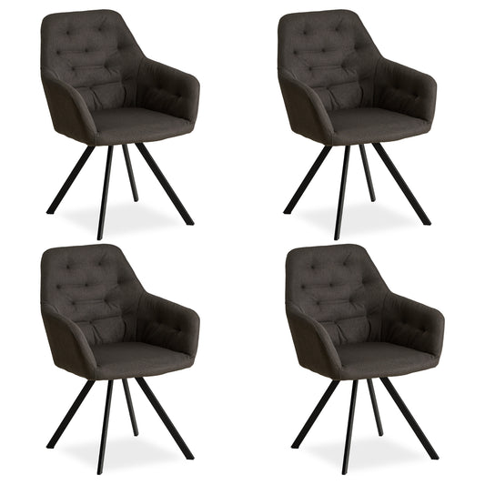 Polsterstuhl Leinen Anthrazit | 4er Set | mit Armlehnen | Küche Esszimmer Büro