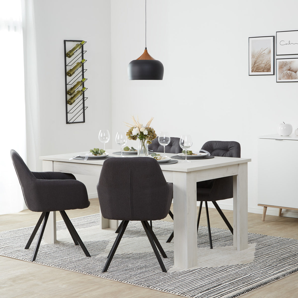 Polsterstuhl Leinen Anthrazit | 4er Set | mit Armlehnen | Küche Esszimmer Büro