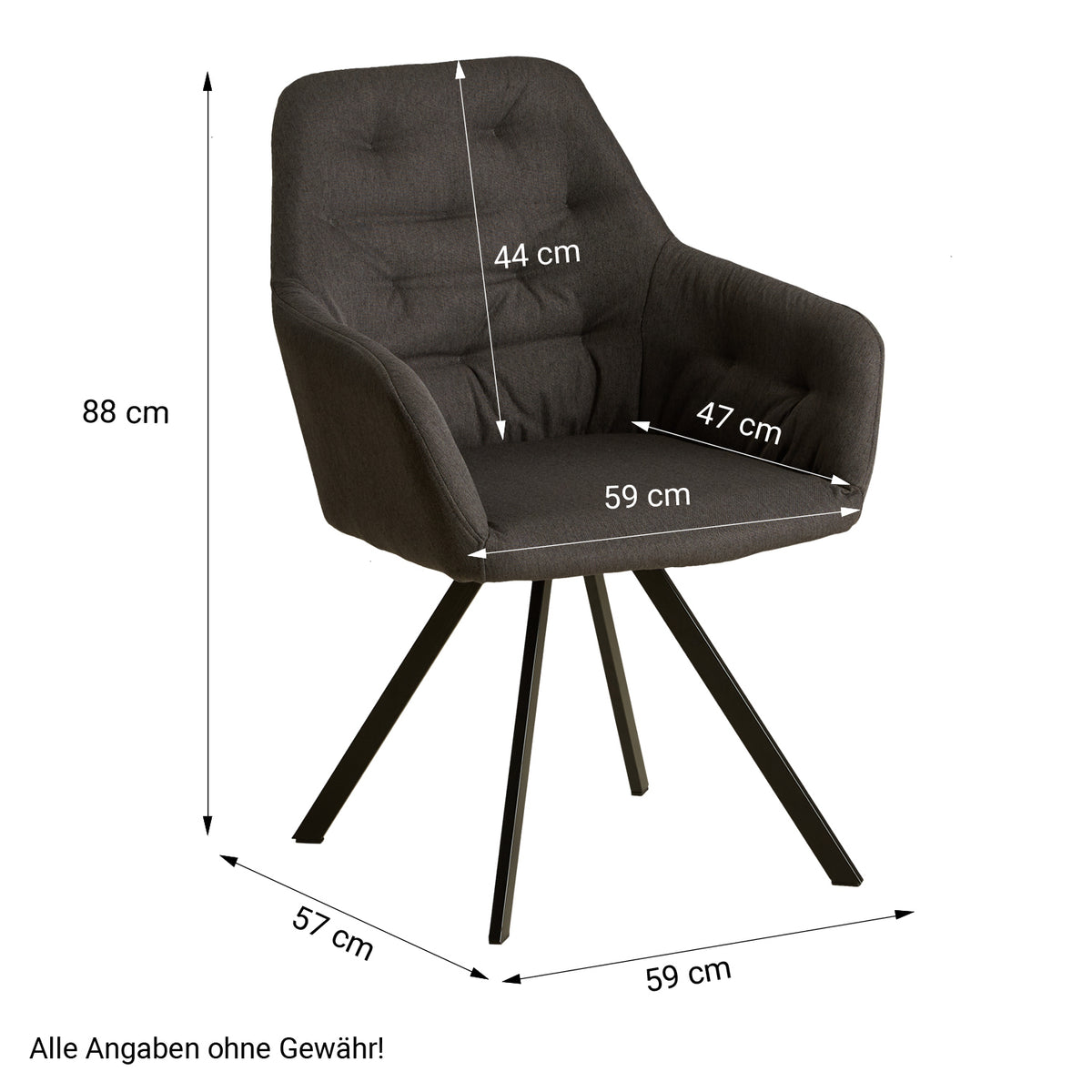 Polsterstuhl Leinen Anthrazit | 4er Set | mit Armlehnen | Küche Esszimmer Büro