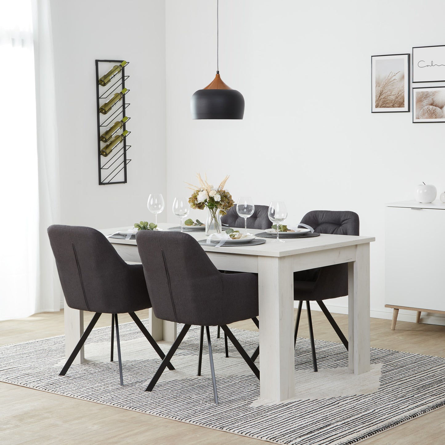 Polsterstuhl Leinen Anthrazit | 4er Set | mit Armlehnen | Küche Esszimmer Büro