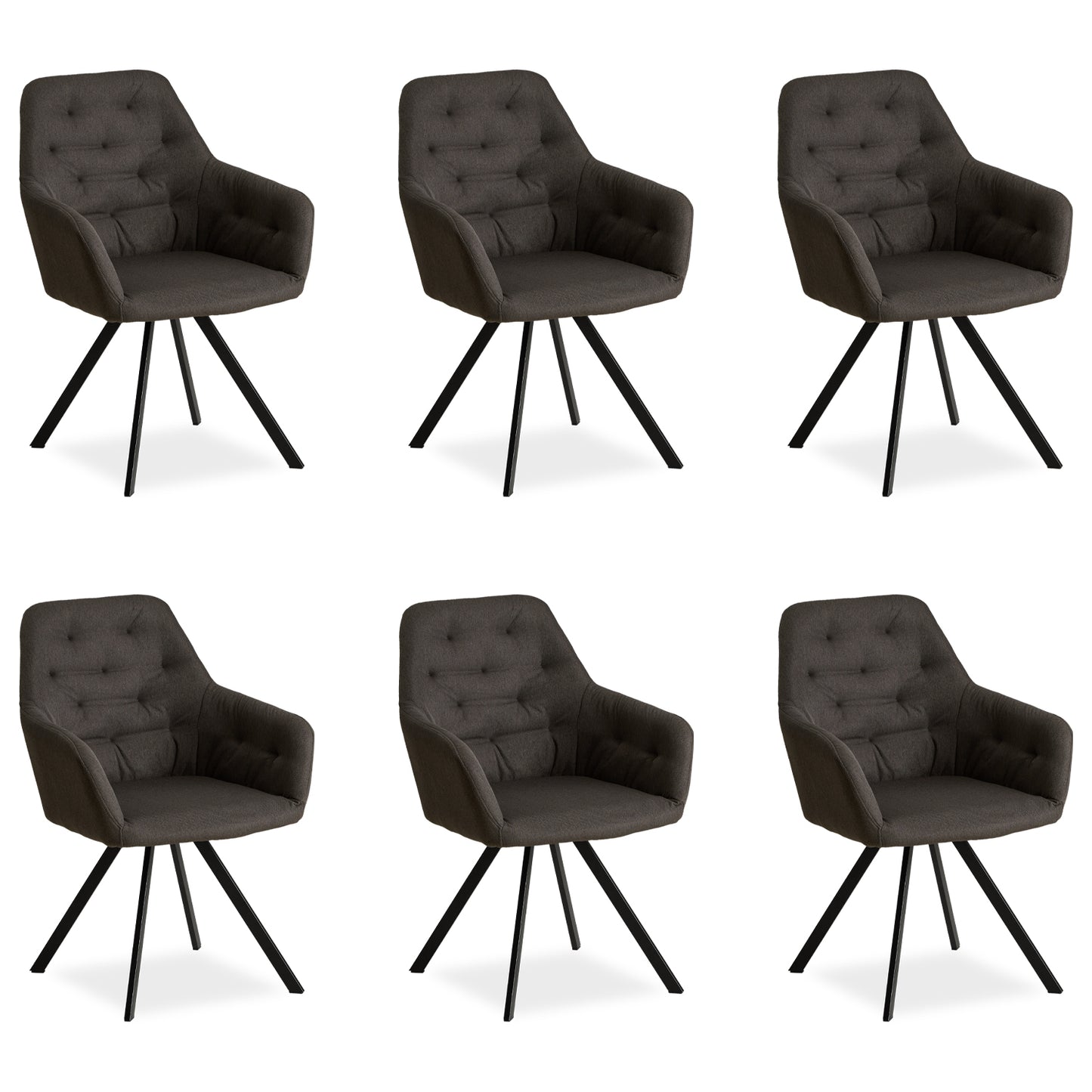 Polsterstuhl Leinen Anthrazit | 6er Set | mit Armlehnen | Küche Esszimmer Büro